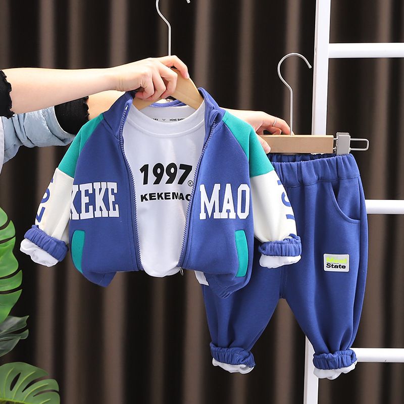 2024 Spring New Casual Cartoon Sports English Color blocked Three piece Set_voghion.com