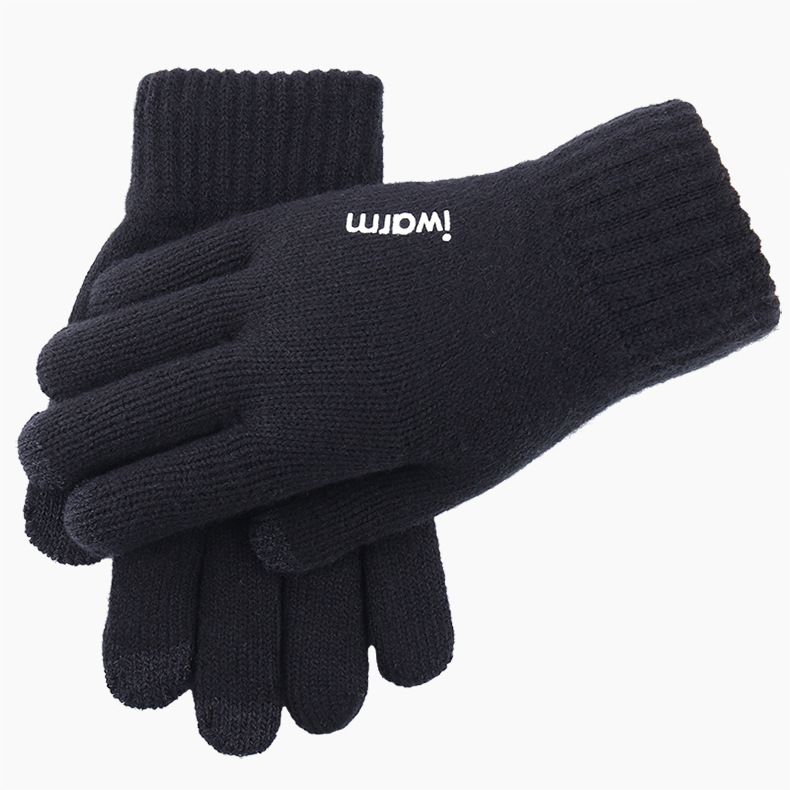 Rutschfeste doppellagige Touchscreen-Handschuhe aus Samt für Herren im Freien, gestrickte, warme Handschuhe mit geteilten Fingern_voghion.com