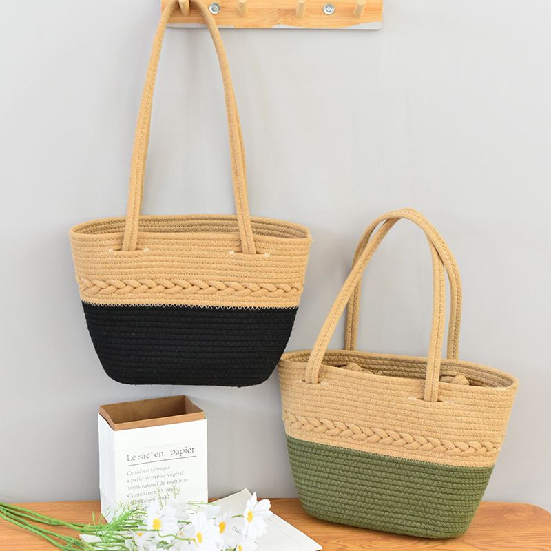 2024 Lazy Vacation Style Woven New Tote Women's Fashion Large Capacity Contrast Color Handbag Versatile Shoulder Bag_voghion.com