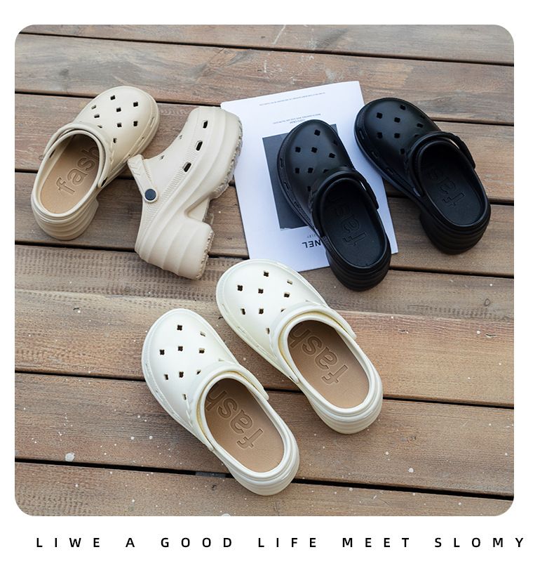 High heeled hole shoes for women in summernon slip and deodorant thick soles, height enhancing fashion, advanced EVA two wear ins closed toe slippers_voghion.com
