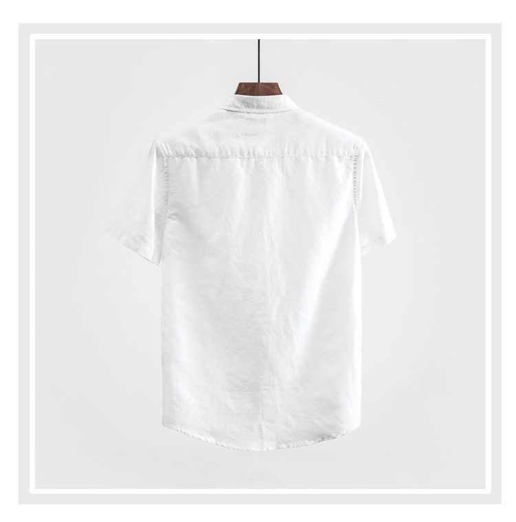 Herrenbekleidung Sommer Casual Square Collar Leinen Kurzarmhemd Dünn Atmungsaktiv Lose Große Größe Baumwolle Und Leinen Weißes Hemd_voghion.com