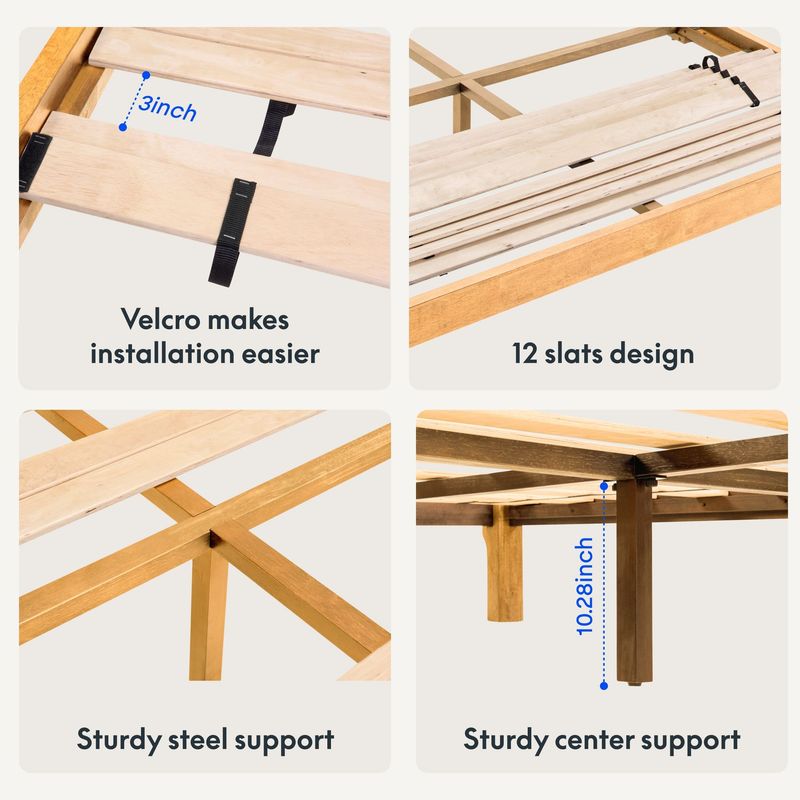 Solid Wood Adjustable Bed, King Size Japanese Joinery Bed With Head Elevation, 1200 Lbs Capacity, Rustic & Mid-Century Modern Design, Rubberwood Platform Bed, Easy Assembly, Oak_voghion.com