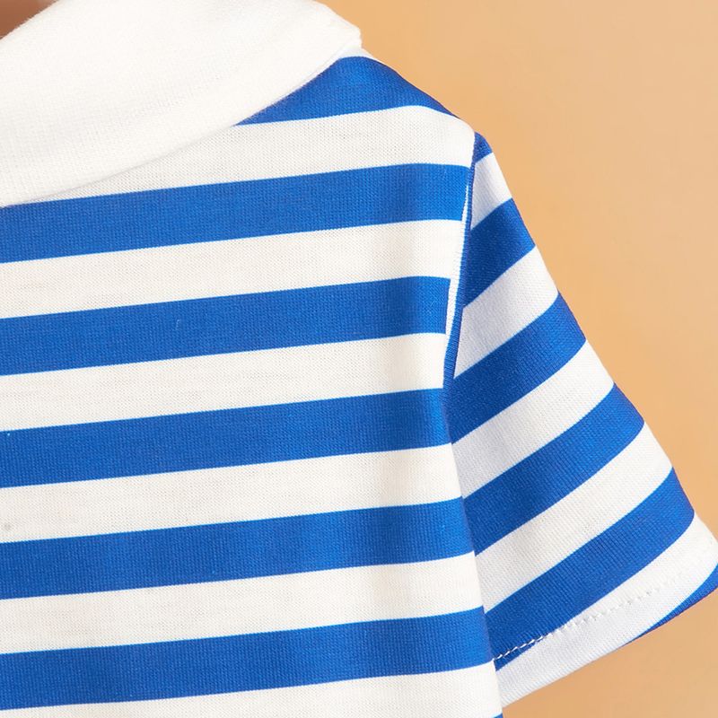 Guangying Sudadera para Perro Cuello De Solapa Elástico Adorable Mascota Perro Gato Jersey A Rayas Azul Marino Top Suministros para Mascotas_voghion.com