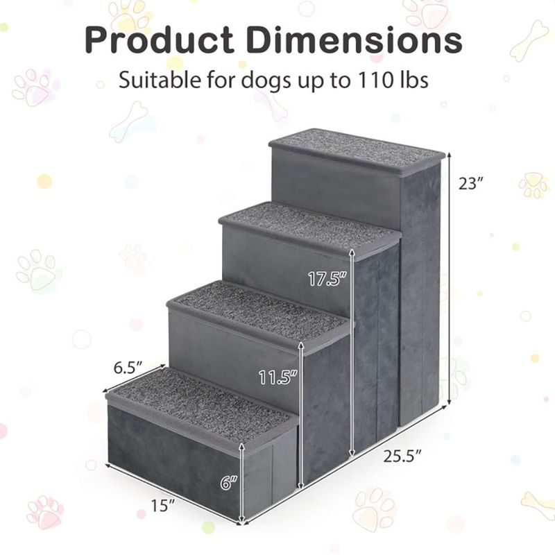 4-Step Dog Stairs Non-slip Foldable Dog Ramp With Adjustable Steps_voghion.com