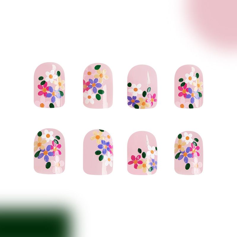Corto luminoso fresco moda fiori colorati indossare pezzi di unghie europeo e americano commercio estero ins pezzo di unghie rimovibili 24 pezzi_voghion.com