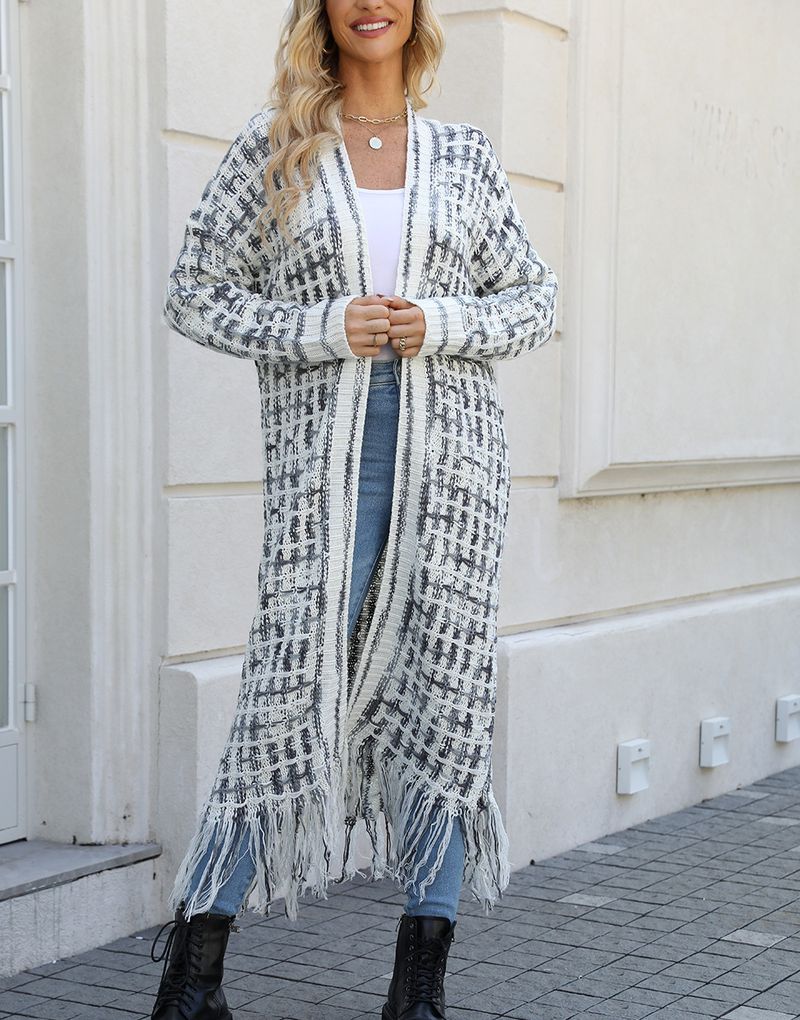K New Plus Size Long Cardigan With Tassels; Women's Hot Style._voghion.com