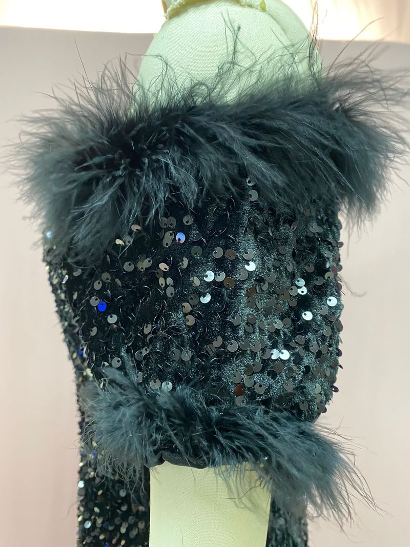 Vêtements pour femmes, combinaison sexy à paillettes en queue de poisson, décolleté en V profond, jupe slim en plumes_voghion.com