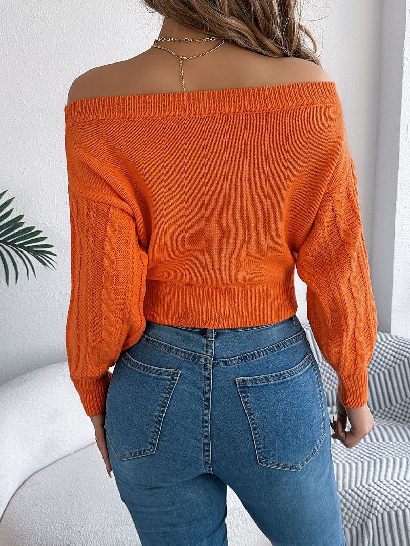 Herbst Winter Casual Solid Color Off-Shoulder Langarm Pullover Pullover Damenmode_voghion.com