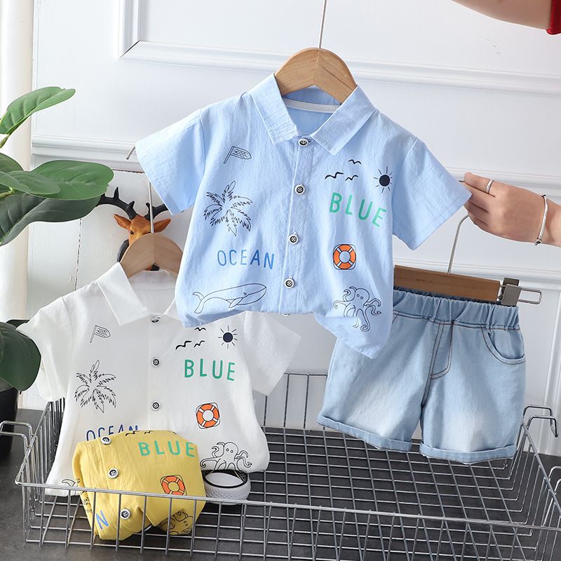 2024 Novas roupas infantis verão bebê 0-5 anos desenho animado manga curta camisa shorts conjunto de duas peças_voghion.com