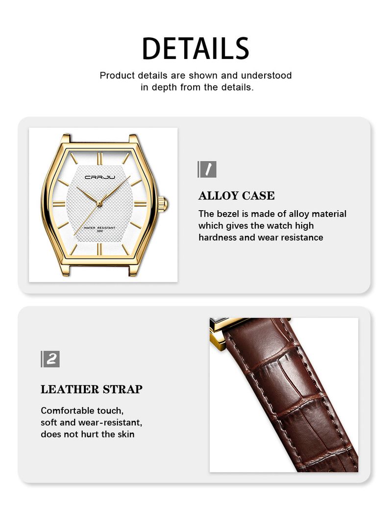 Barrel-Shaped Waterproof Leather Strap Watch, Minimalist Style Unisex Quartz Timepiece With Mineral Glass Couple Belt Watch Quartz Watch_voghion.com