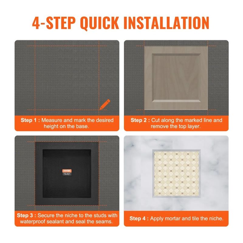 Wall-inserted Protection X Recessed Niche Corners Square Single Ready Shelf Moder Shower For Sealed 16 Organizer 16 Niche Tile_voghion.com