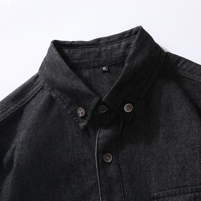 Commercio estero transfrontaliero Primavera e autunno Camicia classica in denim a maniche lunghe da uomo # 039; Camicia semplice lavata in tinta unita per il tempo libero Joker_voghion.com