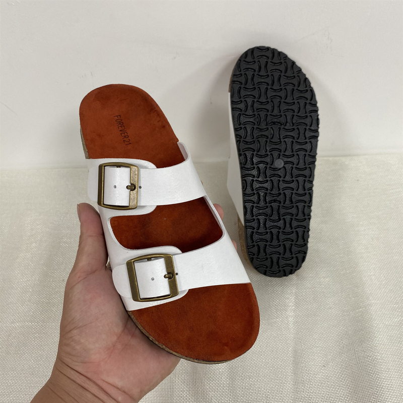 Damenschuhe, offene Zehenpartie, flache Hausschuhe, dicke Sohlen, doppelte Gürtelschnalle, bequeme große Damenschuhe_voghion.com