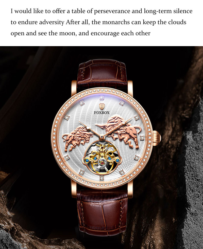 FOXBOX/Ligue Personalized Men's Mechanical with Diamond Set Commemorative Waterproof Watch_voghion.com
