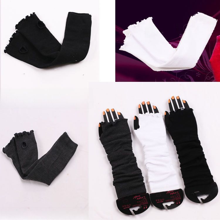 Manches longues unisexes pour femmes, gants longs demi-doigts, gants à doigts exposés, manches à bords volantés_voghion.com