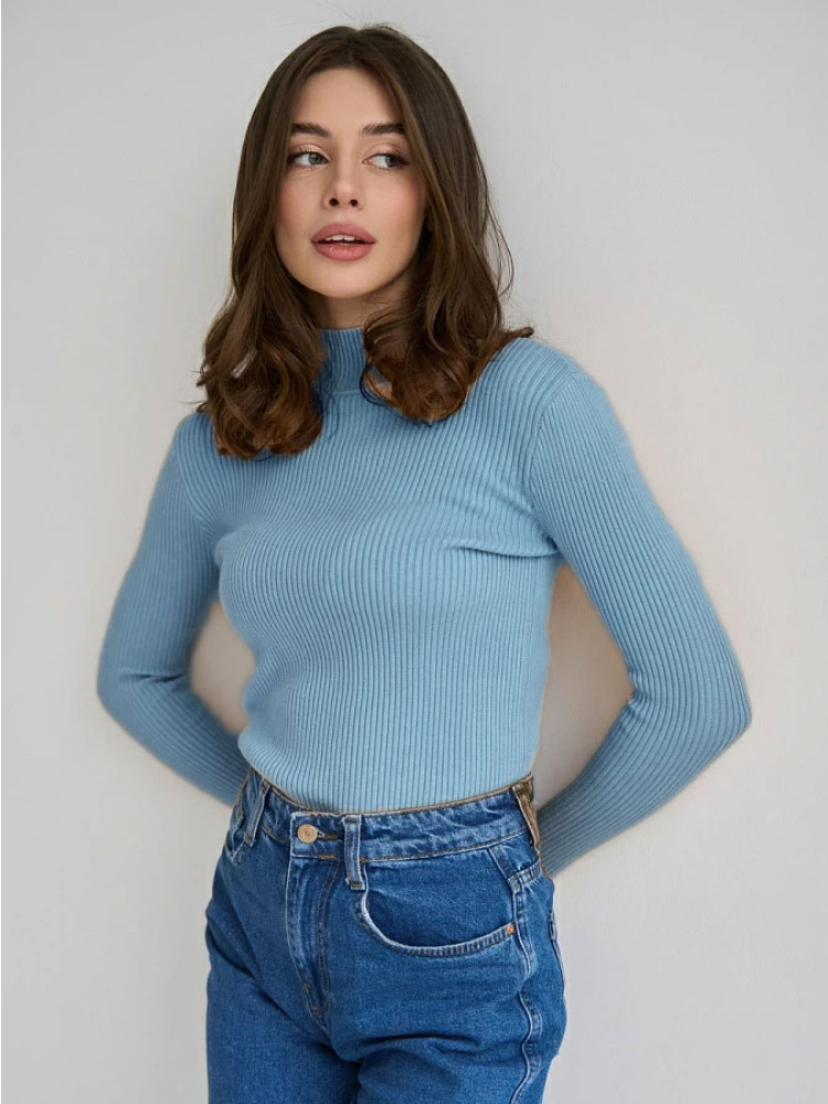 Γυναικείο μονόχρωμο πουλόβερ με μισό ζιβάγκο, φθινόπωρο και χειμώνα, γυναικείο λεπτό πλεκτό πουκάμισο με πάτο_voghion.com