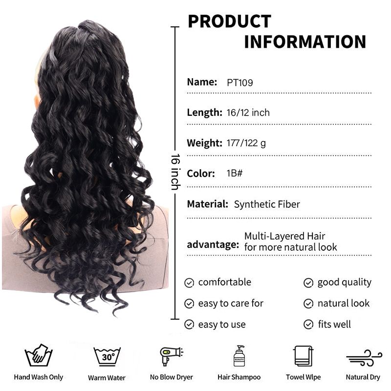 Lockige Perücke mit hohem Pferdeschwanz für Damen – Spiralförmiger, voluminöser synthetischer Pferdeschwanz mit verstellbarem Kordelzug (hitzebeständig, natürlicher Look, sofort tragbar)_voghion.com