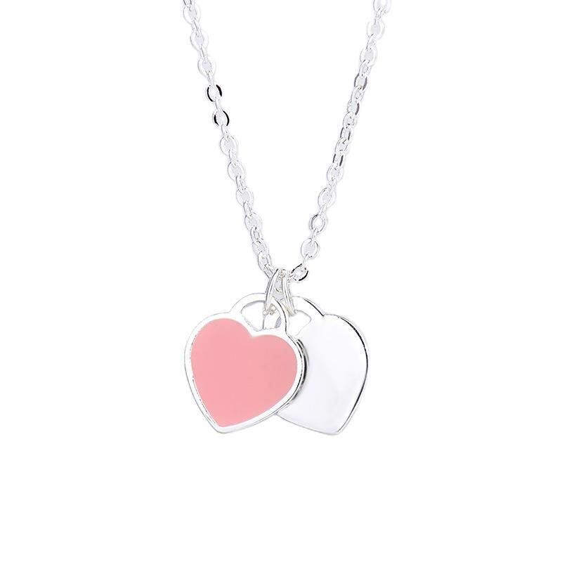 Qiao Lan Xuan Semplice Amore Olio Gocce Smalto Rosso Blu Rosa Cuore A Forma Di T Famiglia Collana Collare Catena Gioielli Da Donna_voghion.com