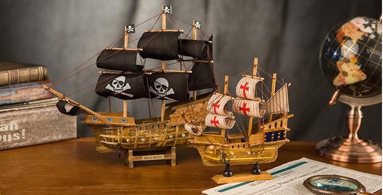Massivholz Segelboot Modell Black Pearl Karibik Piratenschiff Schreibtisch Dekoration kleines Ornament Abschlussgeschenk kreativ_voghion.com