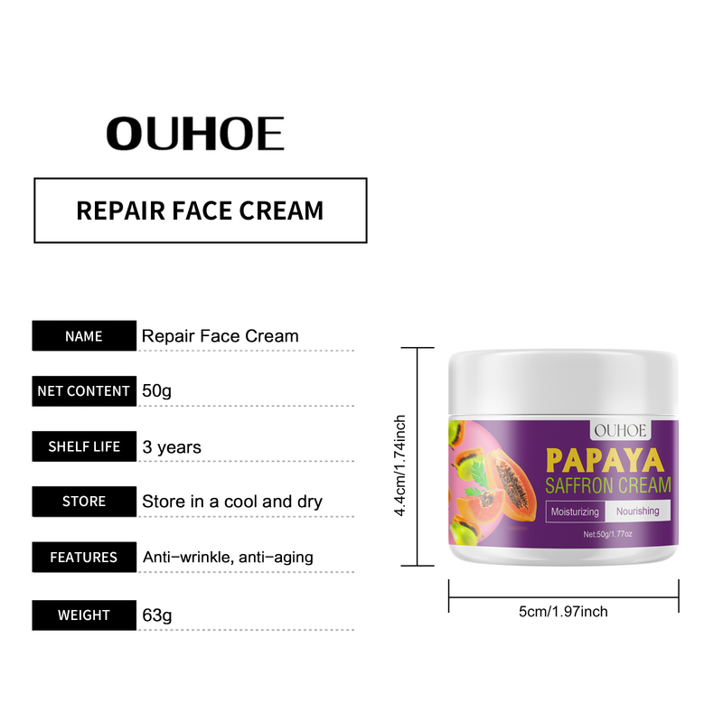 Crème Anti-âge réparatrice des coups de soleil, éclaircit les ridules, rétrécit les Pores, blanchissante, hydratante, crème papaye et safran_voghion.com