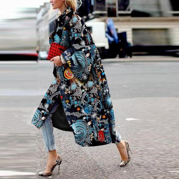Cappotto a maniche lunghe svasate primavera e autunno 2024 Giacca a vento ampia stampata per donna_voghion.com