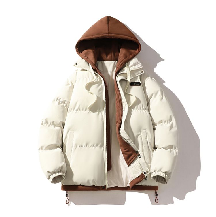 Unisex-Winterjacke mit Kapuze und mehreren Lagen – Streetwear-Fake-Zweiteiler-Design, dicker Polyester-Füllmantel für Männer und Frauen_voghion.com
