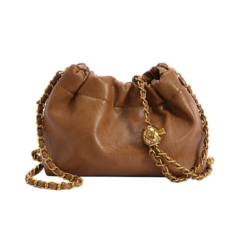 Borsa a tracolla in pelle PU con tracolla a catena da donna, versatile, con pieghe, hobo messenger bag, elegante borsa da ragazza_voghion.com