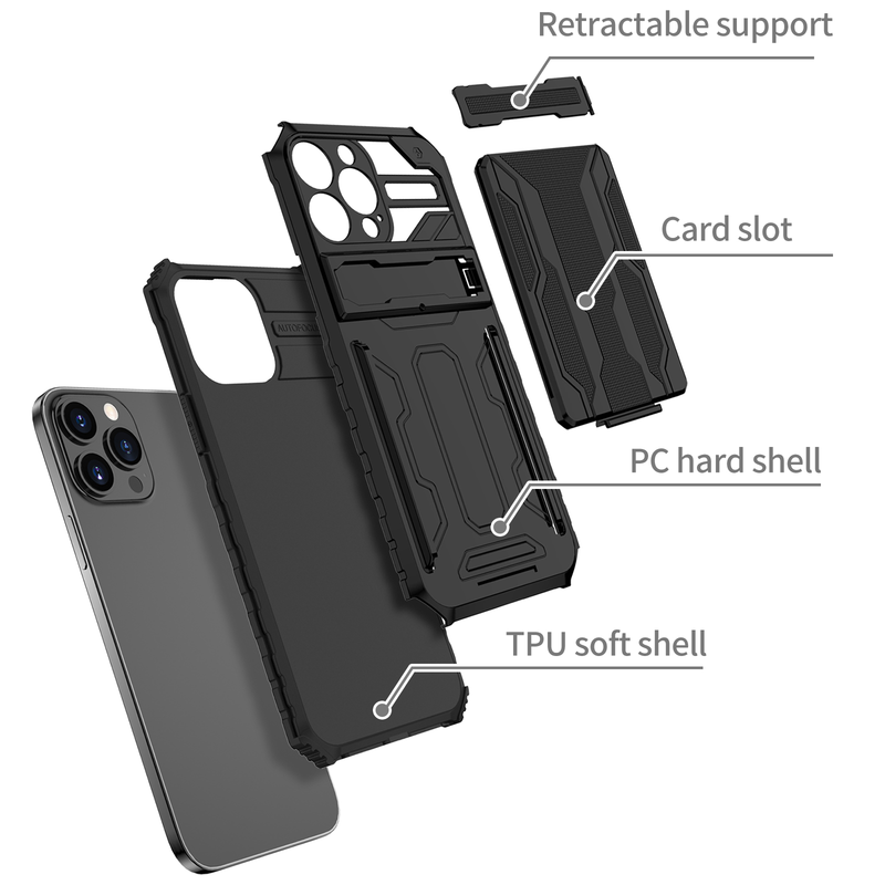 ShockProof Armor Case für iPhone 14 13 12 11 Pro Max XS Max XR 8 7 Plus Anti Shock KickStand Bracket Card Slot Case_voghion.com