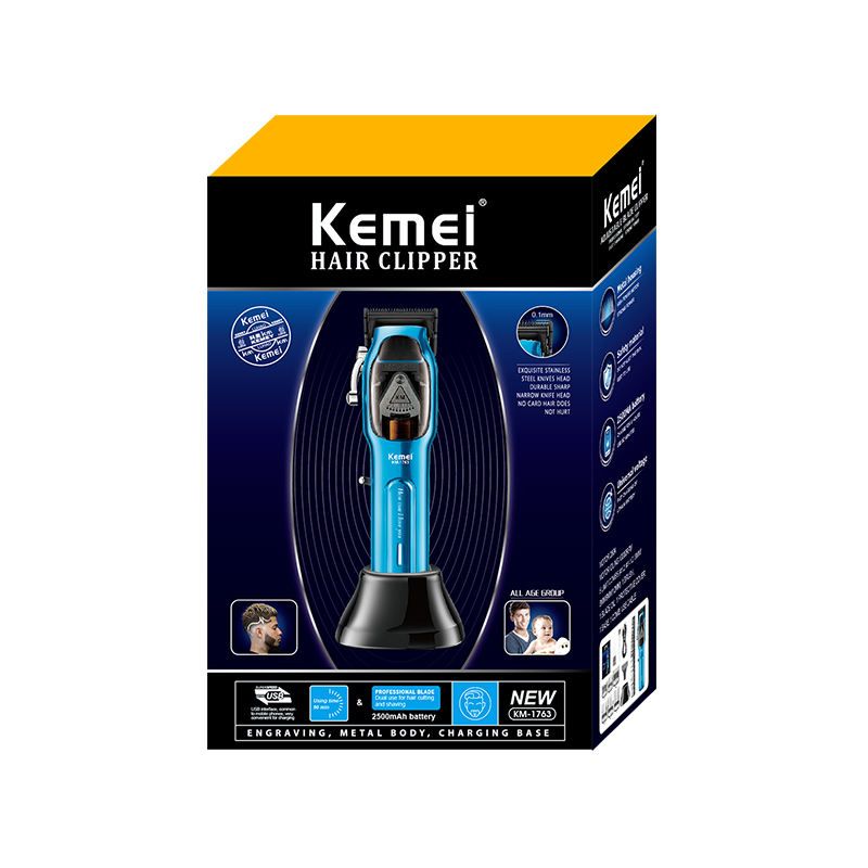 Kemei KM-1763 9000rpm Pro Clipper 10W Büyük Güç Akülü Elektrikli Berber Erkek Clippers Şarj Edilebilir Saç Kesme Makineleri_voghion.com