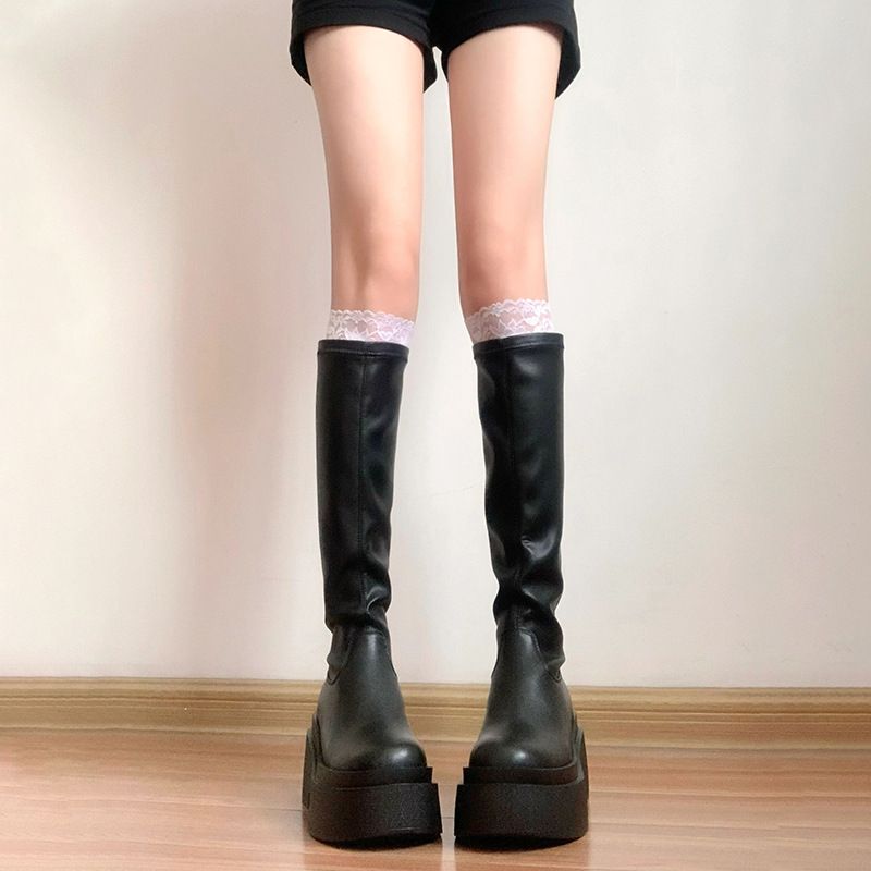 Stivali da equitazione lunghi e alti con tubo elastico e snellente Shorty Le, consigliati dai blogger, con suola spessa da donna_voghion.com