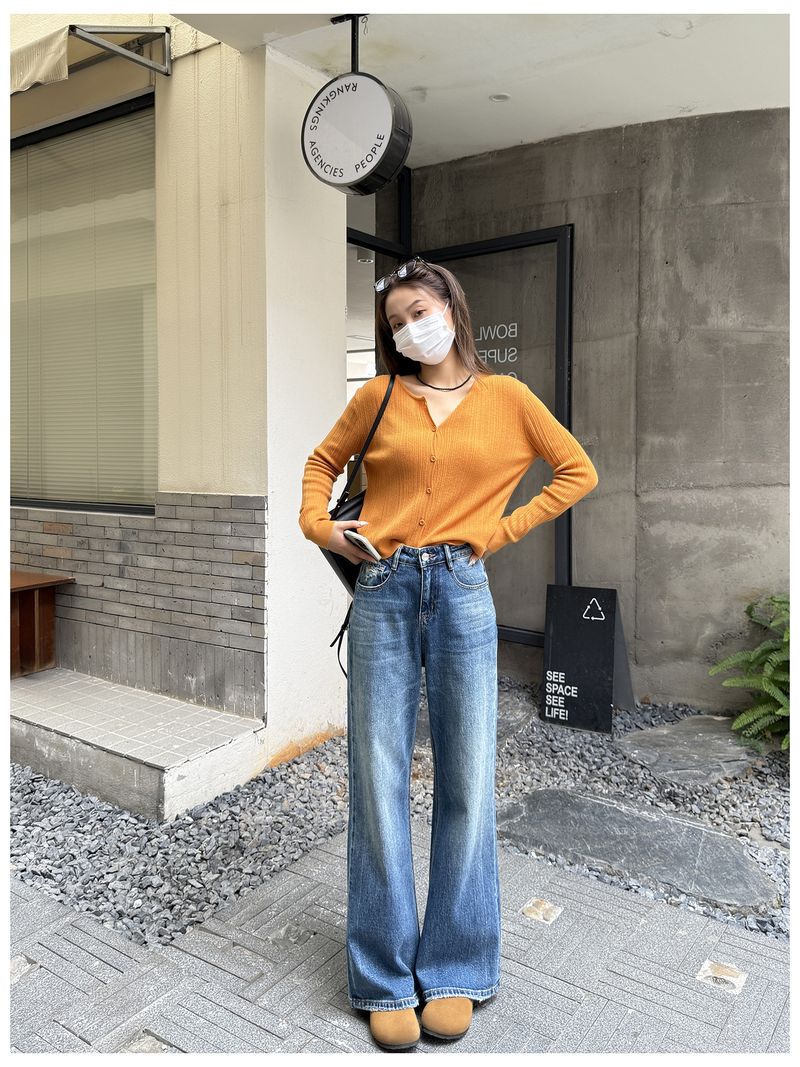 Riesige Beine lang ~ Schöne Micro-Pull-Jeans Damen Herbst 25 Neue gerade lockere Wischhose mit weitem Bein_voghion.com