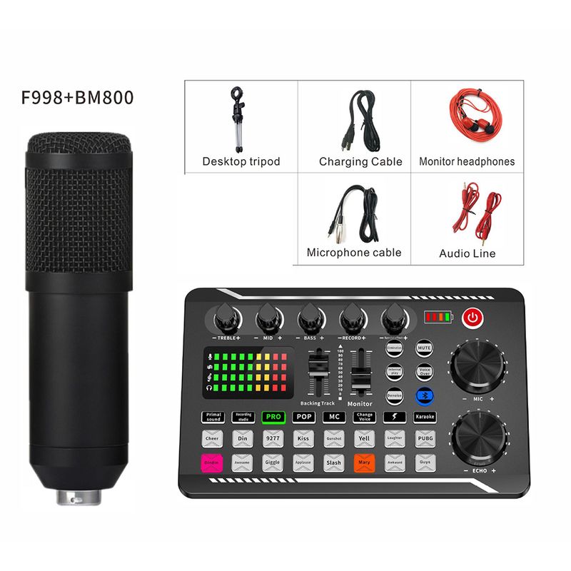 Zvuková karta F998 kompatibilní s Bluetooth s BM800 USB mikrofonní sadou profesionální Studio Record Phone Počítačové míchání hlasu_voghion.com
