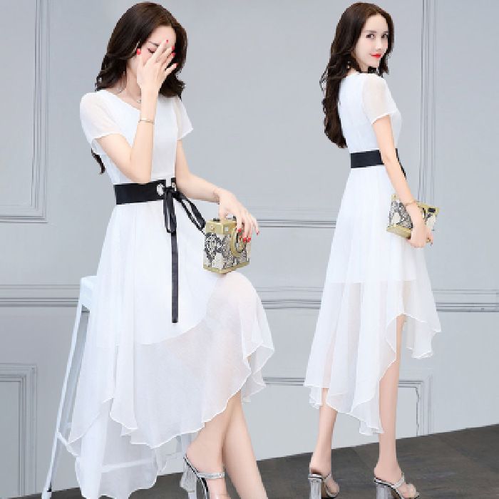 Vestito estivo da donna in chiffon sottile, nuovo stile coreano, di media lunghezza, snellente, 2025_voghion.com