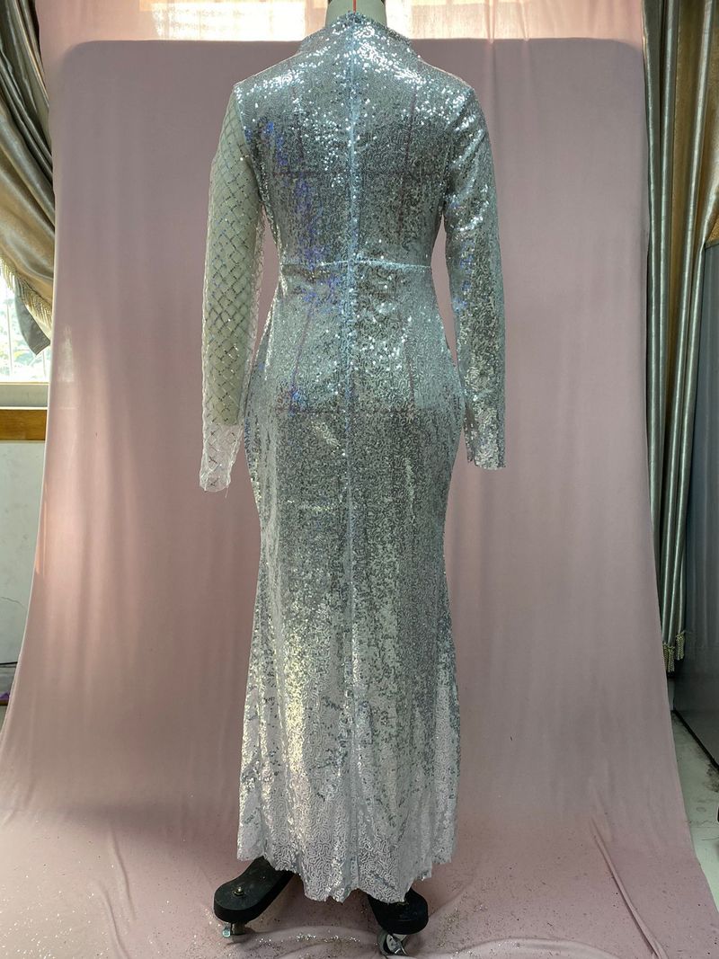 Rochie de damă fără bretele, cu guler rotund, temperament subțire, în formă de S, cu paiete, pentru femei_voghion.com