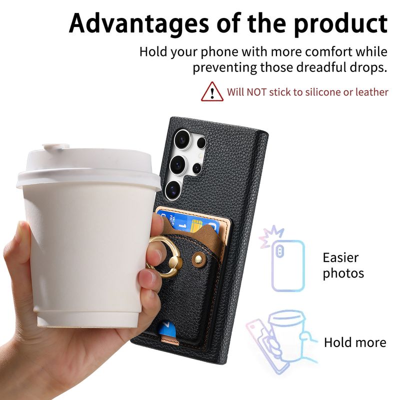 TechGlobe Compatible With Samsung S25 Ultra Lychee Grain Leather Phone Case A16 Cute Bear Stand A56 Card Slot Protective Cover_voghion.com