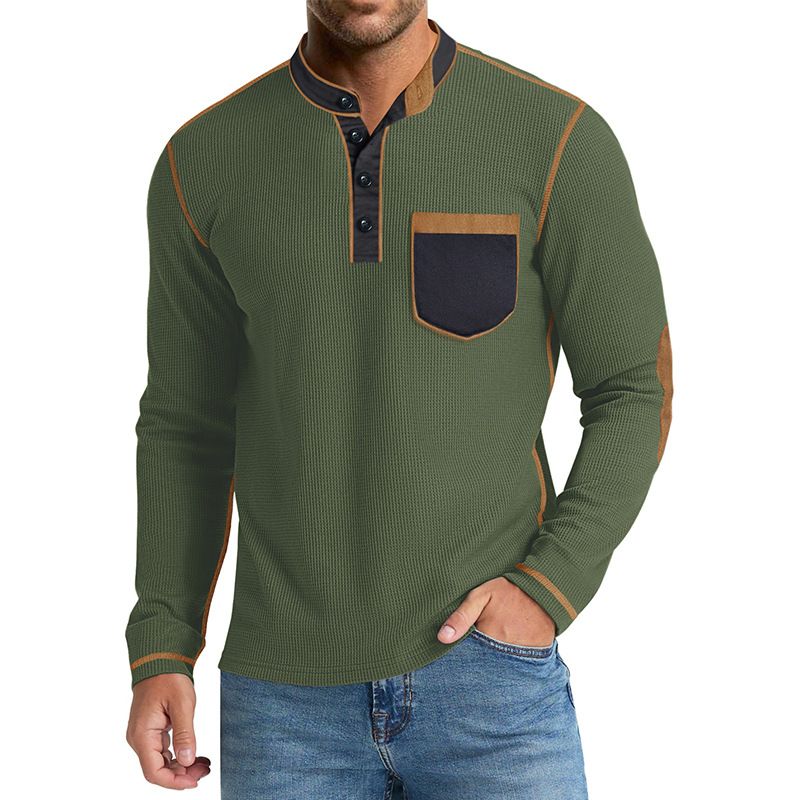 Maglia Henley a maniche lunghe da uomo – Canotta termica in maglia a nido d'ape in cotone di alta qualità – Strato di base con collo alto in stile vintage (S-XXXL)_voghion.com