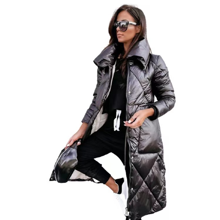 Temperament Pendler Damen Polo Halsband Down Long Sleeve Top Zipper Cotton Coat_voghion.com