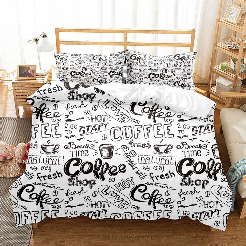 English Letter Duvet Three Piece Set 3D Digital Printed Mattress Bedding Products New Style_voghion.com