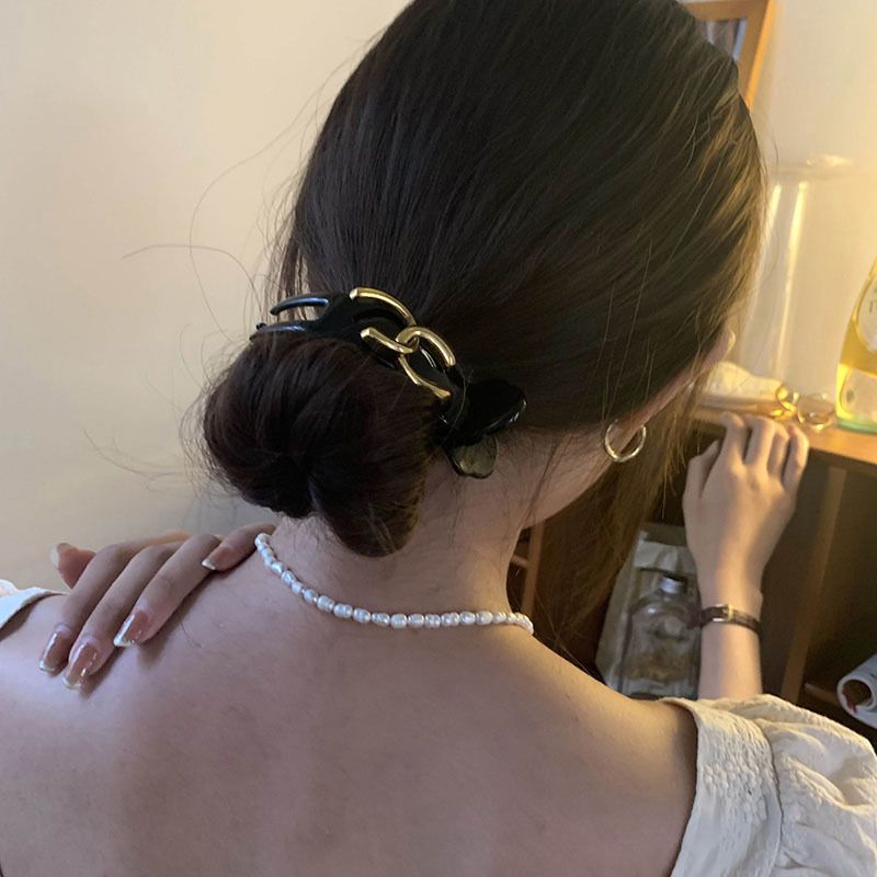 Mellangammal smak ~ Urgammal guldstruktur Hästsvansklämma Utsökt hår Gripande Slipshår Kort hårnål Bakhuvud Skivhår Koreanska hårtillbehör_voghion.com