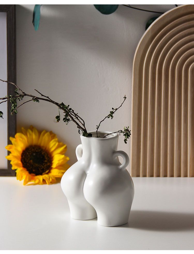 Minimalist White Ceramic Vase – Modern Abstract Sculpture For Dried Flowers & Home Decor, Handcrafted Matte Finish_voghion.com