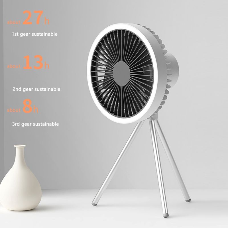 Ventilador de escritorio con soporte de refrigeración por aire con trípode de aleación de aluminio desmontable para el hogar, para acampar al aire libre, ventilador de techo con temporizador, motor silencioso sin escobillas_voghion.com