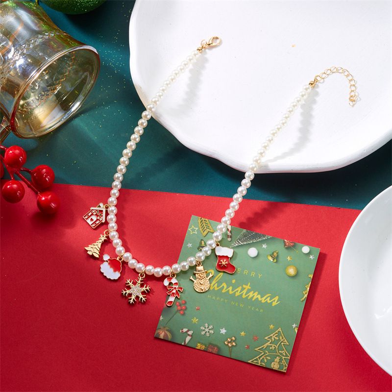 Collana di perline con ciondolo di caramelle, piccolo pupazzo di neve, biscotto europeo e americano, regalo_voghion.com