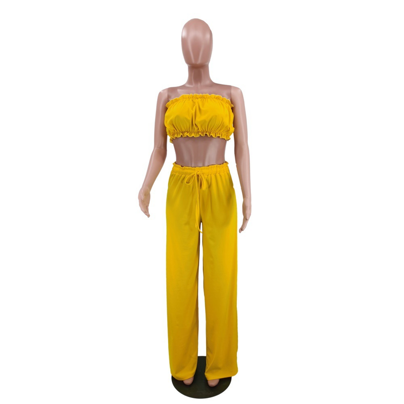 Ensemble deux pièces pour femmes, haut tubulaire et pantalon, couleur unie, décontracté_voghion.com