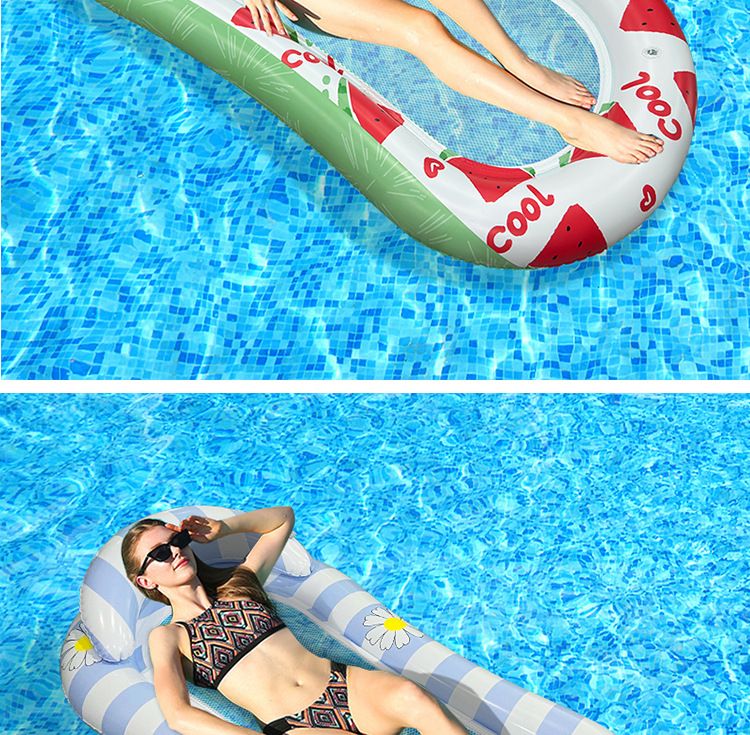 Gradient Transparent Mesh Floating Bed With Foldable Backrest - Inflatable Lounge Chair For Pool & Lake (Quick-Dry Heavy-Duty PVC Portable Design)_voghion.com