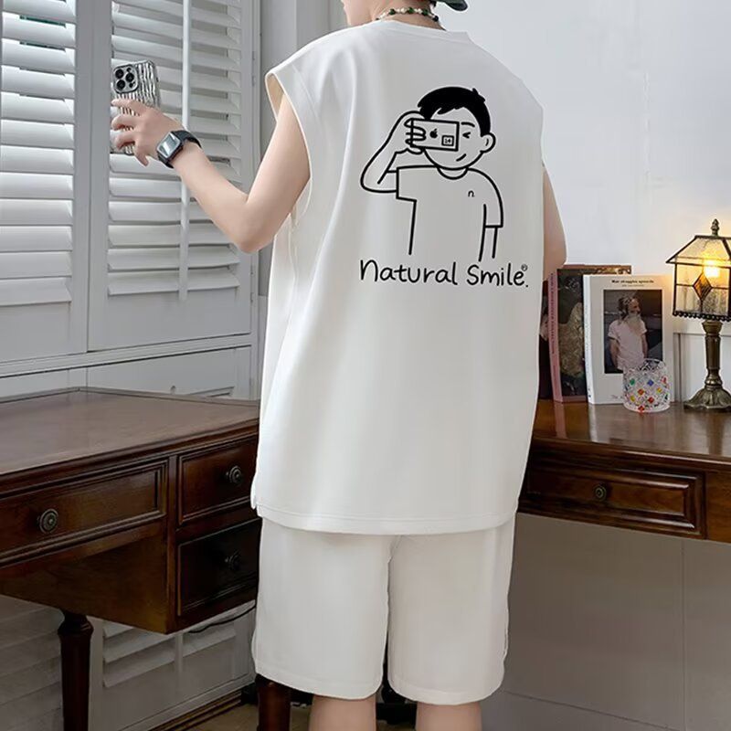 Completo da basket da uomo, classico, semplice, versatile, casual, sportivo, senza maniche, elegante, in due pezzi_voghion.com