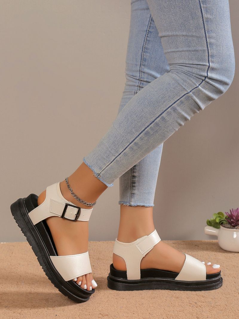 Women's Shoes large size women's shoes new solid color thick soled sandals with belt buckle fish mouth outer wear beach sandals for women_voghion.com