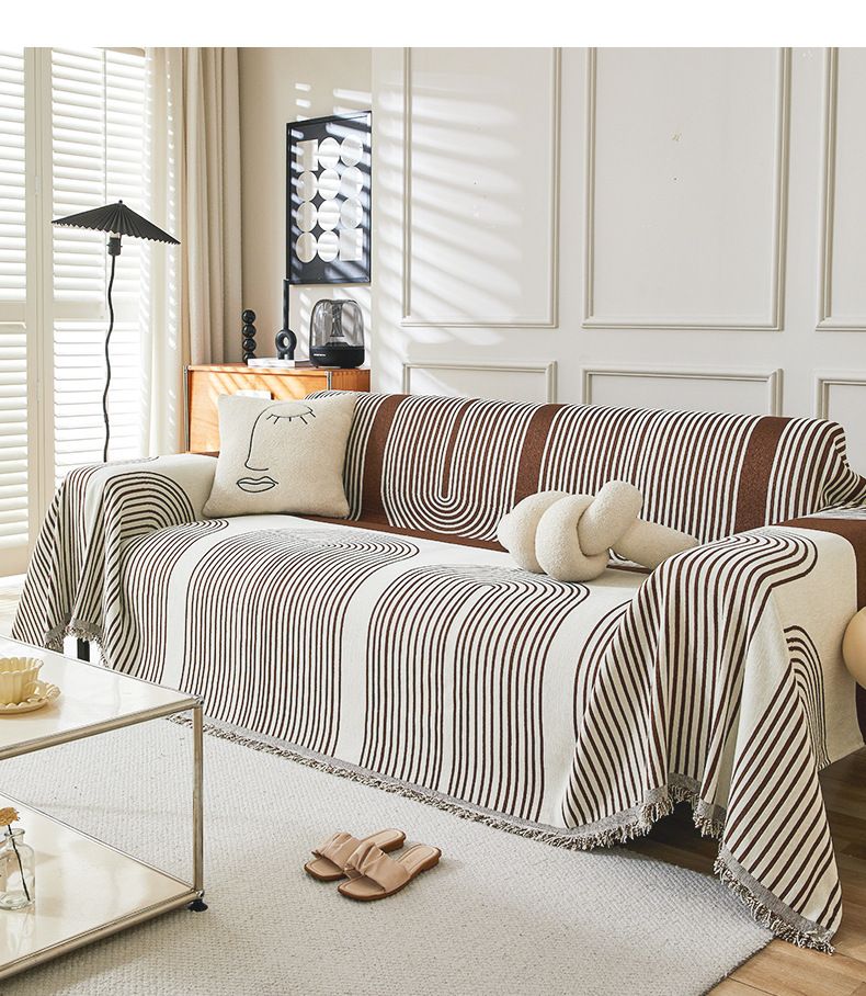 Soft Chenille Geometric Pattern Sofa Cover Throw Blanket For 3-Seater Couch, Modern Striped Design, Multiple Sizes & Colors Cover Sofa Blanket Cushion_voghion.com