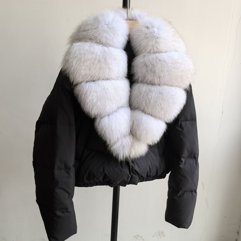 Luxury Winter Short Down Jacket For Women With Detachable Fox Fur Collar, High-Quality White Duck Down, Elegant & Stylish, Loose Fit, Warm_voghion.com
