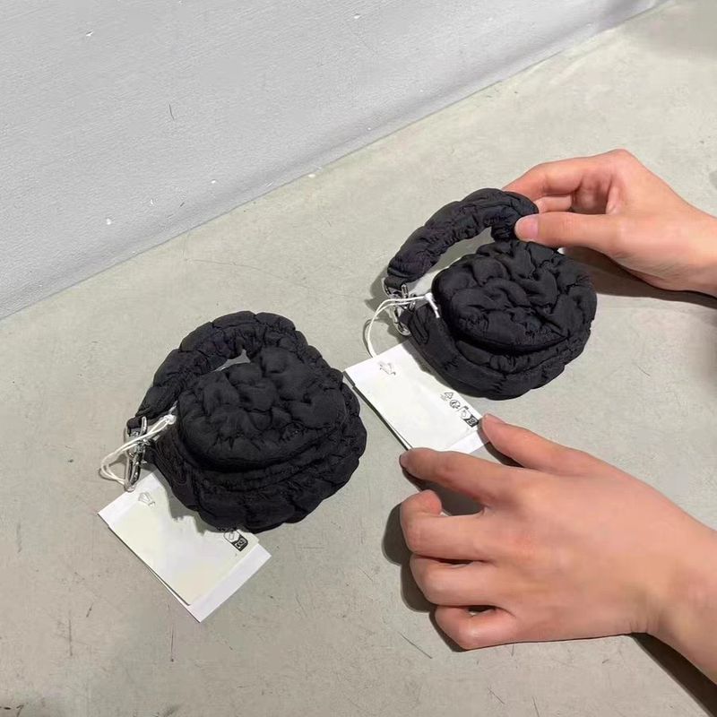 Borsa a mano da donna Mini Cloud Wrinkle con tracolla staccabile, borsa rotonda in morbido cotone e lino per l'uso quotidiano, piccola borsa versatile nera, bianca e rosa_voghion.com