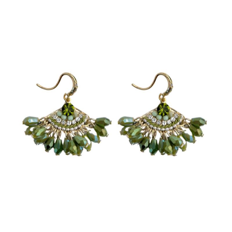 Design Elegant Fan-shaped Crystal Tassel Earrings Handmade Bohemian Hooks High-end Ethnic Style Ear Jewelry_voghion.com